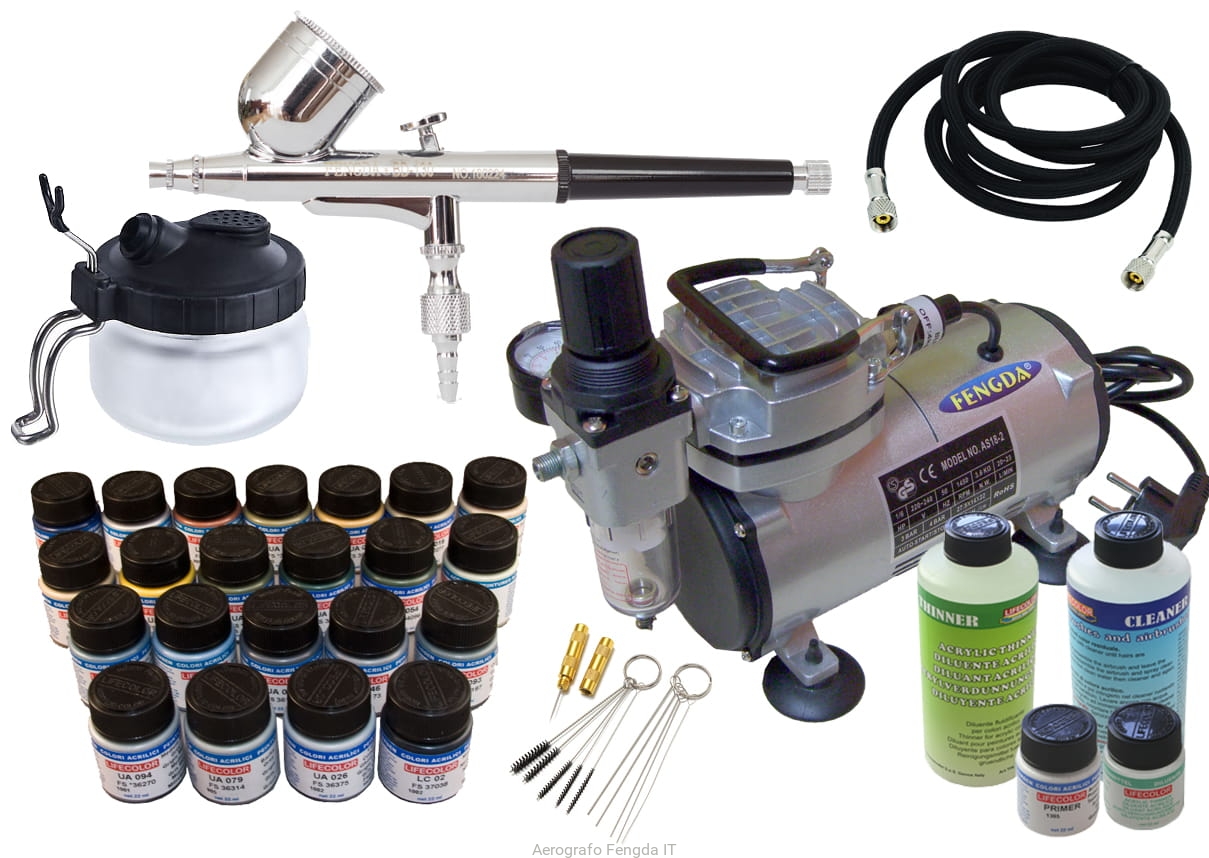 ABEST - Kit aerografo a doppia azione, per spruzzare vernice, con alimentazione a gravità, da 0