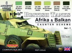 Kit aerografo di colori camouflage LifeColor CS43 British Tanks Afrika & Balkan