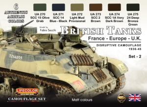 Kit aerografo di colori camouflage LifeColor CS44 British Tanks France-Europe-UK SET2