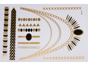 Gold Silver Black | Jewelry Flash Tattoo stickers W-117, 21x15cm