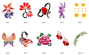 Glitter tattoo stencils SET Fengda S12